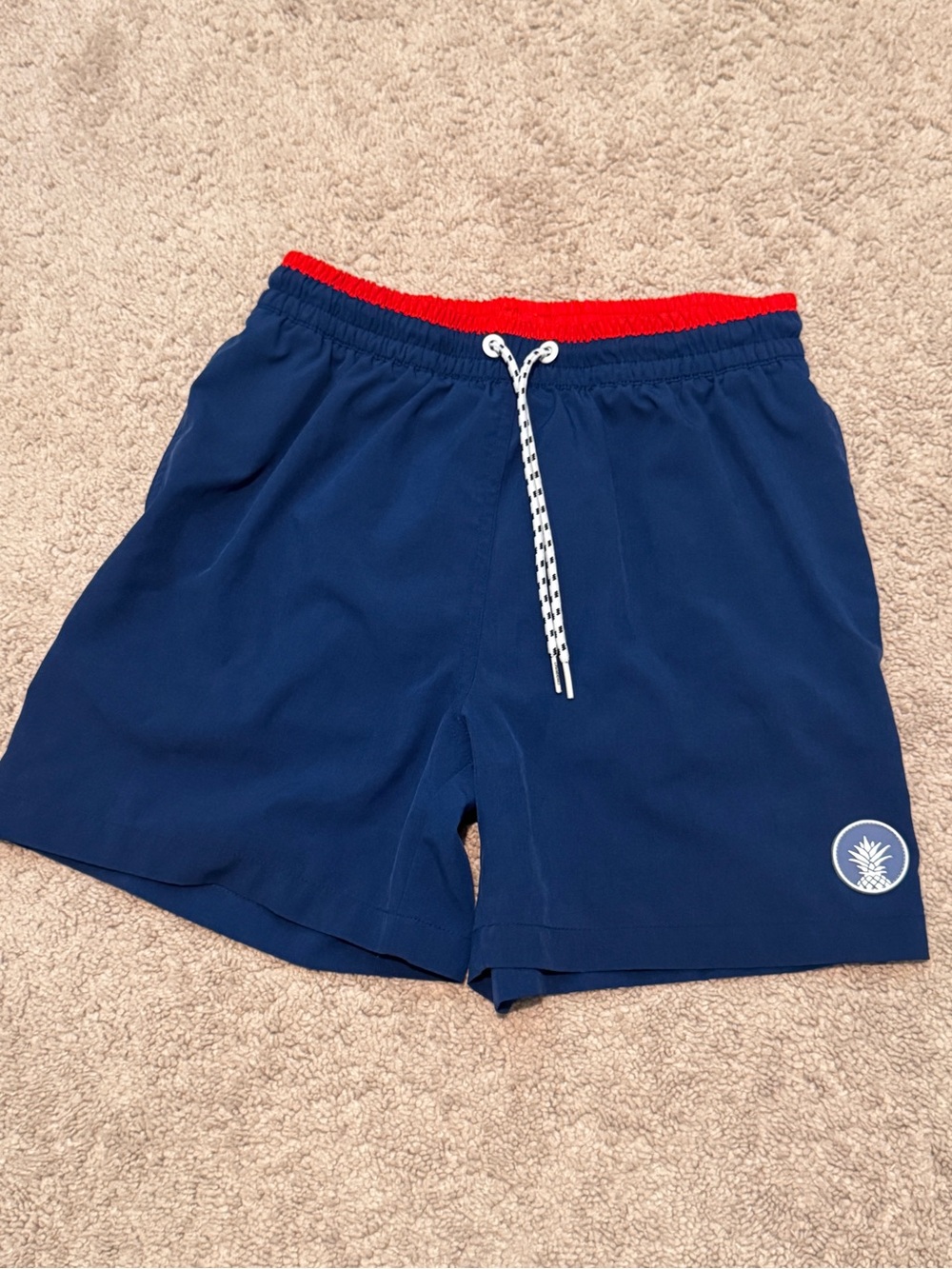 chubbies Navy Swim Trunks with Red Waistband